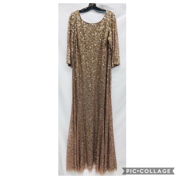 Adrianna Papell Long Sleeve Rose Gold Sequin Gown - Picture 7 of 9